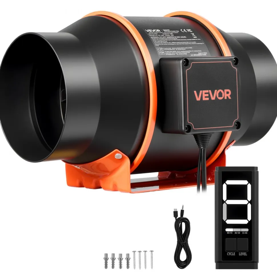 VEVOR Inline Duct Fan, 402 CFM 6 inch EC Motor Ventilation Fan with 3-Speed Circulation, 10-Speed PWM Controller, Timer-Controlled Operation, Cooling for Grow Tents, Indoor Gardening, Hydroponics