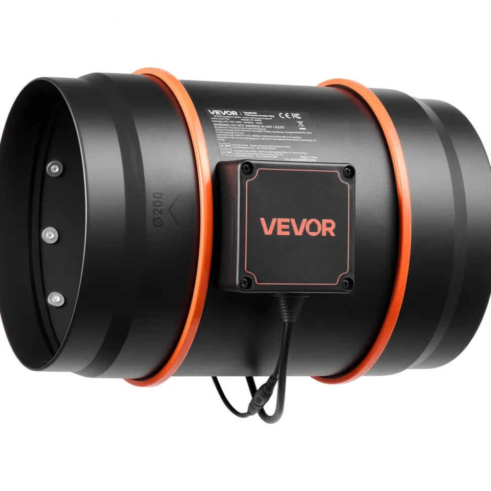 VEVOR Inline Duct Fan, 807 CFM 8 inch EC Motor Ventilation Fan with 3-Speed Circulation, 10-Speed PWM Controller, Timer-Controlled Operation, Cooling for Grow Tents, Indoor Gardening, Hydroponics