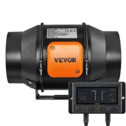 VEVOR Inline Duct Fan, 6-Inch 402 CFM with Temperature Humidity Controller, Quiet EC-motor Ventilation Exhaust Fan for Cooling Booster, Grow Tents, Hydroponics