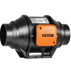 VEVOR Inline Duct Fan, 4-Inch 200 CFM with Variable Speed Controller, Quiet AC-motor Ventilation Exhaust Fan for Cooling Booster, Grow Tents, Hydroponics