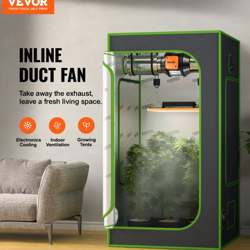 VEVOR Inline Duct Fan, 8-Inch 750 CFM with Variable Speed Controller, Quiet AC-motor Ventilation Exhaust Fan for Cooling Booster, Grow Tents, Hydroponics
