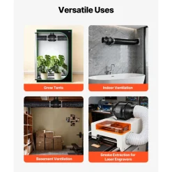 VEVOR Inline Duct Fan, 6 in Quiet Inline Exhaust Fan, 380 CFM Powerful AC-Motor Ventilation Fans for Cooling Booster, High Air Flow, Vent Blower Fans for Indoor Grow Tents Basement Hydroponics