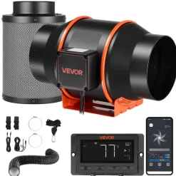 VEVOR Inline Duct Fan Kit Carbon Filter, 402 CFM 6 inch EC Motor Exhaust Ventilation Fan with 10-Speed, PWM Controller, App Control, Timer, Cooling System for Grow Tent, Indoor Gardening, Hydroponics