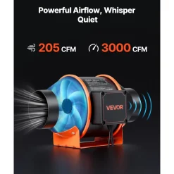 VEVOR Inline Duct Fan Kit with Carbon Filter, 205 CFM 4 inch EC Motor Ventilation Fan with 3-Speed Circulation, 10-Speed PWM Controller, Timer, Cooling for Grow Tents, Indoor Gardening, Hydroponics