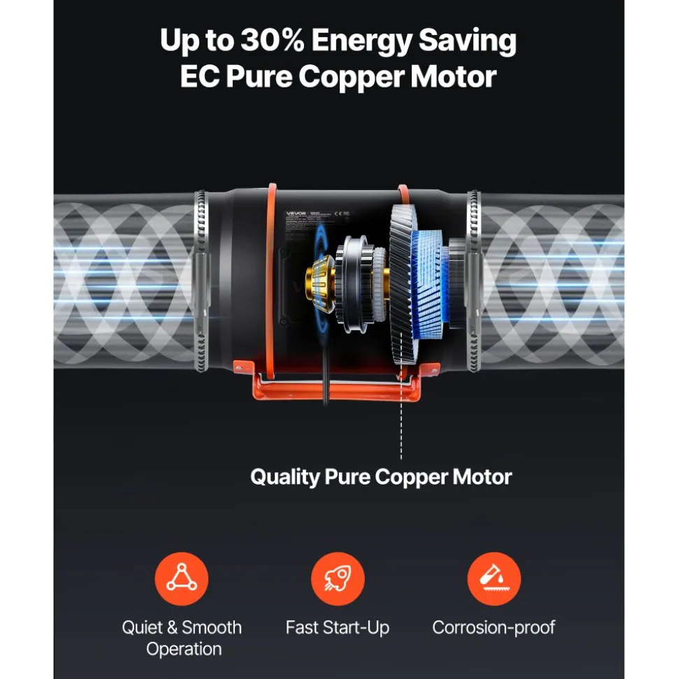 VEVOR Inline Duct Fan Kit with Carbon Filter, 807 CFM 8 inch EC Motor Ventilation Fan with 3-Speed Circulation, 10-Speed PWM Controller, Timer, Cooling for Grow Tents, Indoor Gardening, Hydroponics