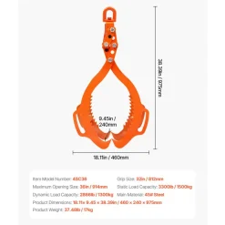 VEVOR 28in Log Lifting Tongs, 4-Claw Log Tongs, Heavy Duty Steel Log Grapple, 2650LBS Lifting Capacity, Swivel Log Graper Timber, Eagle Claw Design, Log Skidding Tongs for Trucks, Tractors, Forklifts