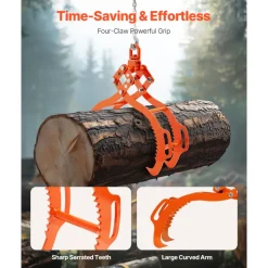 VEVOR 28in Log Lifting Tongs, 4-Claw Log Tongs, Heavy Duty Steel Log Grapple, 2650LBS Lifting Capacity, Swivel Log Graper Timber, Eagle Claw Design, Log Skidding Tongs for Trucks, Tractors, Forklifts