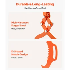 VEVOR 32in Log Lifting Tongs, 2-Claw Log Tongs, Heavy Duty Steel Log Grapple, 1543LBS Lifting Capacity, Swivel Log Graper Timber, Eagle Claw Design, Log Skidding Tongs for Trucks, Tractors, Forklifts