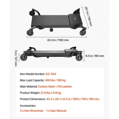 VEVOR 40 in Mechanic Creeper with 4 Large Wheels, 400 lbs Low Profile Under Car Garage Roller, Rolling Creeper with Raised Headrest, Manual Brake for Auto Repair