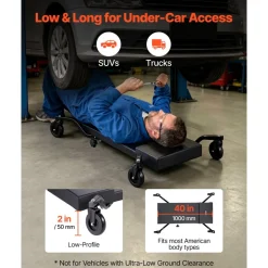 VEVOR 40 in Mechanic Creeper with 4 Large Wheels, 400 lbs Low Profile Under Car Garage Roller, Rolling Creeper with Raised Headrest, Manual Brake for Auto Repair
