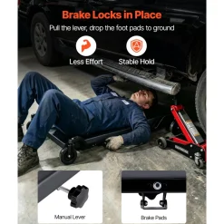 VEVOR 40 in Mechanic Creeper with 4 Large Wheels, 400 lbs Low Profile Under Car Garage Roller, Rolling Creeper with Raised Headrest, Manual Brake for Auto Repair