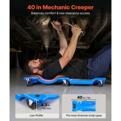 VEVOR 40 in Mechanic Creeper with LED Light, Low Profile Plastic Garage Creeper, 350 lbs Under Car Rolling Creeper with 6 Swivel Casters, Padded Headrest & Tool Trays for Auto Repair