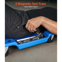 VEVOR 40 in Mechanic Creeper with LED Light, Low Profile Plastic Garage Creeper, 350 lbs Under Car Rolling Creeper with 6 Swivel Casters, Padded Headrest & Tool Trays for Auto Repair