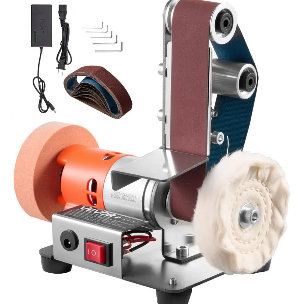 VEVOR 3-in-1 Mini Belt Sander, 13" x 1.2" Sanding Belt, 2.75" Grinding & Polishing Wheel Combo, 7-Speed Adjustable with Forward/Reverse Control for Woodworking, Jewelry Making, Knife Sharpening