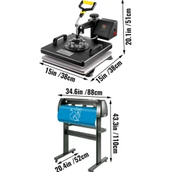 VEVOR 6 In 1 Mug Hat Heat Press & 28 Inch Vinyl Cutter Machine w/ Floor Stand