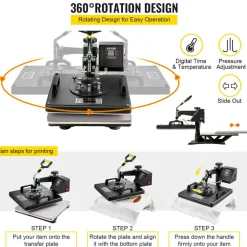 VEVOR 6 In 1 Mug Hat Heat Press & 28 Inch Vinyl Cutter Machine w/ Floor Stand