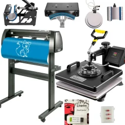 VEVOR 6 In 1 Mug Hat Heat Press & 28 Inch Vinyl Cutter Machine w/ Floor Stand