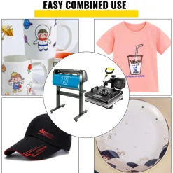 VEVOR 6 In 1 Mug Hat Heat Press & 28 Inch Vinyl Cutter Machine w/ Floor Stand