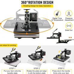 VEVOR 6 In 1 Mug Hat Heat Press & 53 Inch Vinyl Cutter Machine w/ Floor Stand