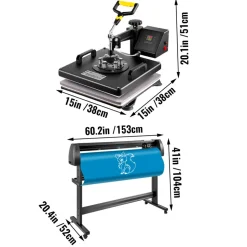 VEVOR 6 In 1 Mug Hat Heat Press & 53 Inch Vinyl Cutter Machine w/ Floor Stand