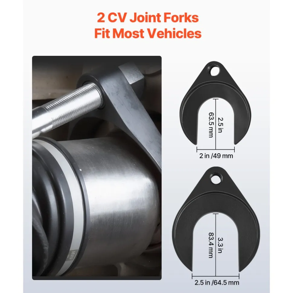 VEVOR Inner CV Axle Puller Tool Set with 5/8 in-18 Slide Hammer & 2-Inch 2.5-Inch CV Joint Fork Adapter, Inner CV Joint Removal Tool Kit, Heavy Duty Front Wheel Drive Axle Puller Slide Hammer Set