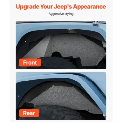 VEVOR Inner Fender Liner, Front & Rear Fender Liner Compatible with 2007-2018 Jeeps JK/JKU 2/4 Doors, Steel Mud Guards Bolt-on Style Fenders Flare, Wheel Well Cover Fenders Flare Liners, Black