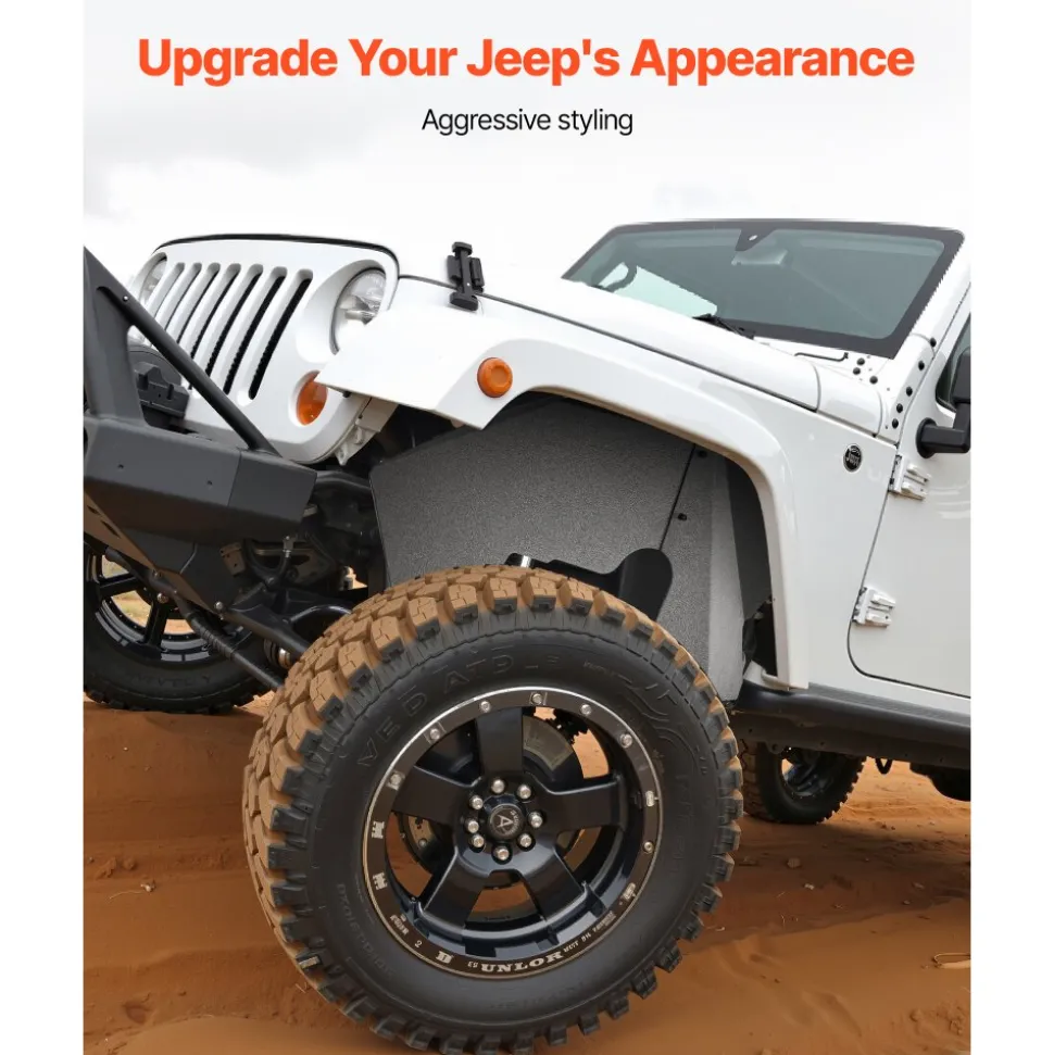VEVOR Inner Fender Liner, Front Fender Liner Compatible with 2007-2018 Jeeps JK/JKU 2/4 Doors, Steel Mud Guards Bolt-on Style Fenders Flare, Wheel Well Cover Fenders Flare Liners, Scratch-Resistant