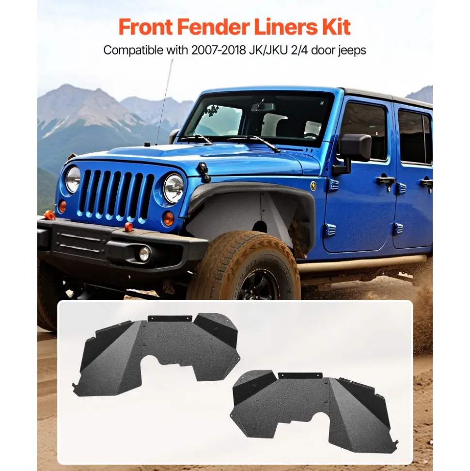 VEVOR Inner Fender Liner, Front Fender Liner Compatible with 2007-2018 Jeeps JK/JKU 2/4 Doors, Steel Mud Guards Bolt-on Style Fenders Flare, Wheel Well Cover Fenders Flare Liners, Scratch-Resistant