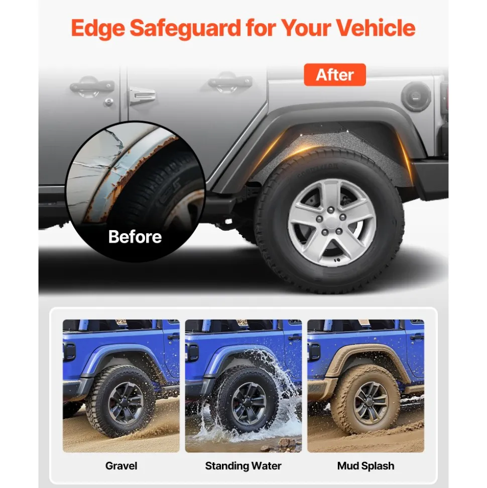 VEVOR Inner Fender Liner, Rear Fender Liner Compatible with 2007-2018 Jeeps JK/JKU 2/4 Doors, Steel Mud Guards Bolt-on Style Fenders Flare, Wheel Well Cover Fenders Flare Liners, Scratch-Resistant