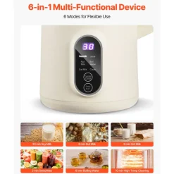 VEVOR 6-in-1 Nut Milk Maker, 20 oz Soy Milk Maker Machine with 6 Blades, for Homemade Oat, Nut, Soy, Juice, Plant-Based and Non Dairy Beverages with High-Temp Self-Cleaning, Boil Water, 12-Hour Delay