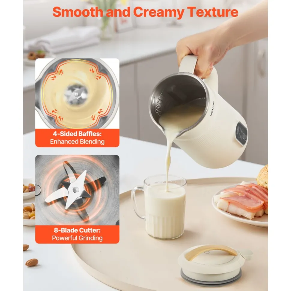 VEVOR 6-in-1 Nut Milk Maker, 20 oz Soy Milk Maker Machine with 6 Blades, for Homemade Oat, Nut, Soy, Juice, Plant-Based and Non Dairy Beverages with High-Temp Self-Cleaning, Boil Water, 12-Hour Delay