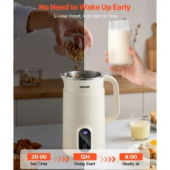 VEVOR 6-in-1 Nut Milk Maker, 20 oz Soy Milk Maker Machine with 6 Blades, for Homemade Oat, Nut, Soy, Juice, Plant-Based and Non Dairy Beverages with High-Temp Self-Cleaning, Boil Water, 12-Hour Delay