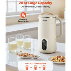 VEVOR 6-in-1 Nut Milk Maker, 20 oz Soy Milk Maker Machine with 6 Blades, for Homemade Oat, Nut, Soy, Juice, Plant-Based and Non Dairy Beverages with High-Temp Self-Cleaning, Boil Water, 12-Hour Delay