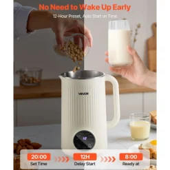 VEVOR 8-in-1 Nut Milk Maker, 34 oz Soy Milk Maker with 180W Blending, for Homemade Oat, Nut, Soy, Juice, Milkshake, Rice Cereal, Plant-Based Beverages with Self-Cleaning, Boil Water, 12-Hour Delay