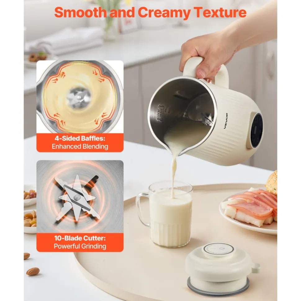 VEVOR 8-in-1 Nut Milk Maker, 41 oz Soy Milk Maker Machine with 10 Blades, for Homemade Oat, Nut, Soy, Juice, Milkshake, Rice Cereal, Plant-Based Beverages with Self-Cleaning, Boil Water, 12-Hour Delay
