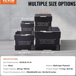 VEVOR 3 in 1 Plyometric Jump Box, 20/18/16 Inch Wooden Plyo Box, Platform & Jumping Agility Box, Anti-Slip Fitness Exercise Step Up Box for Home Gym Training, Conditioning Strength Training, Black
