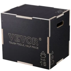VEVOR 3 in 1 Plyometric Jump Box, 20/18/16 Inch Wooden Plyo Box, Platform & Jumping Agility Box, Anti-Slip Fitness Exercise Step Up Box for Home Gym Training, Conditioning Strength Training, Black