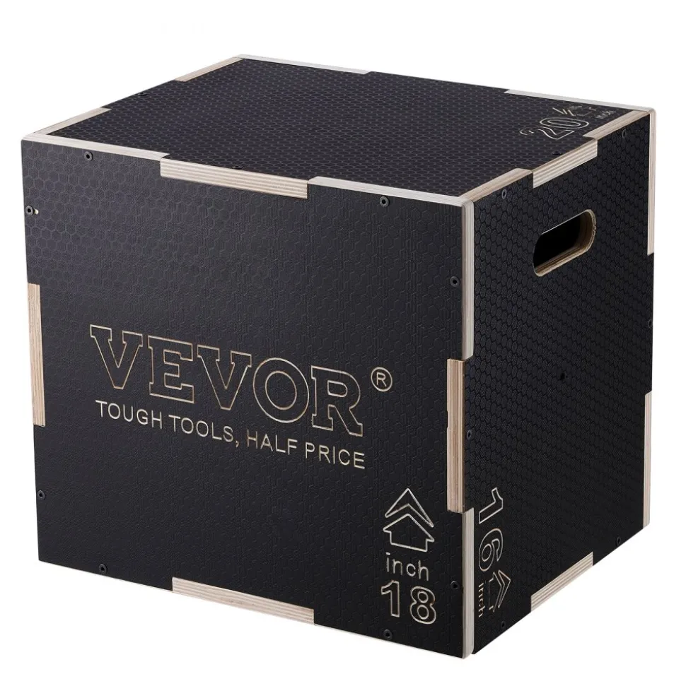 VEVOR 3 in 1 Plyometric Jump Box, 20/18/16 Inch Wooden Plyo Box, Platform & Jumping Agility Box, Anti-Slip Fitness Exercise Step Up Box for Home Gym Training, Conditioning Strength Training, Black