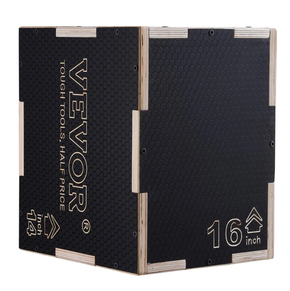 VEVOR 3 in 1 Plyometric Jump Box, 16/14/12 Inch Wooden Plyo Box, Platform & Jumping Agility Box, Anti-Slip Fitness Exercise Step Up Box for Home Gym Training, Conditioning Strength Training, Black