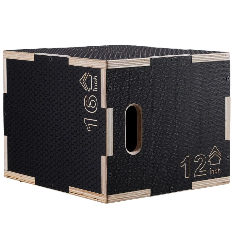 VEVOR 3 in 1 Plyometric Jump Box, 16/14/12 Inch Wooden Plyo Box, Platform & Jumping Agility Box, Anti-Slip Fitness Exercise Step Up Box for Home Gym Training, Conditioning Strength Training, Black