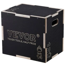VEVOR 3 in 1 Plyometric Jump Box, 16/14/12 Inch Wooden Plyo Box, Platform & Jumping Agility Box, Anti-Slip Fitness Exercise Step Up Box for Home Gym Training, Conditioning Strength Training, Black