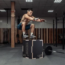 VEVOR 3 in 1 Plyometric Jump Box, 16/14/12 Inch Wooden Plyo Box, Platform & Jumping Agility Box, Anti-Slip Fitness Exercise Step Up Box for Home Gym Training, Conditioning Strength Training, Black