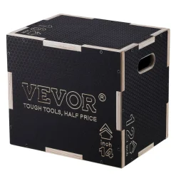 VEVOR 3 in 1 Plyometric Jump Box, 16/14/12 Inch Wooden Plyo Box, Platform & Jumping Agility Box, Anti-Slip Fitness Exercise Step Up Box for Home Gym Training, Conditioning Strength Training, Black