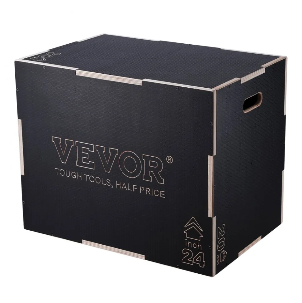 VEVOR 3 in 1 Plyometric Jump Box, 16/14/12 Inch Cotton Plyo Box, Platform & Jumping Agility Box, Anti-Slip Fitness Exercise Step Up Box for Home Gym Training, Conditioning Strength Training, Black