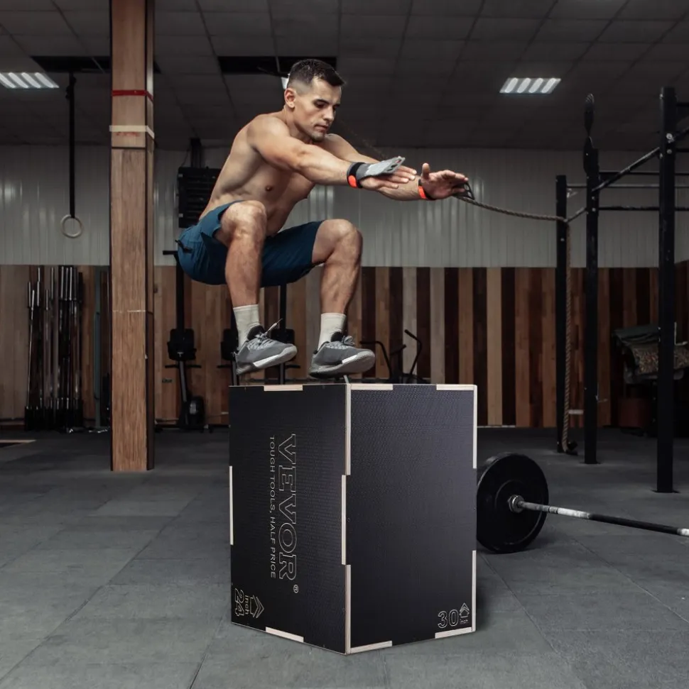 VEVOR 3 in 1 Plyometric Jump Box, 16/14/12 Inch Cotton Plyo Box, Platform & Jumping Agility Box, Anti-Slip Fitness Exercise Step Up Box for Home Gym Training, Conditioning Strength Training, Black