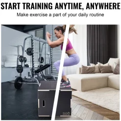 VEVOR 3 in 1 Plyometric Jump Box, 16/14/12 Inch Cotton Plyo Box, Platform & Jumping Agility Box, Anti-Slip Fitness Exercise Step Up Box for Home Gym Training, Conditioning Strength Training, Black