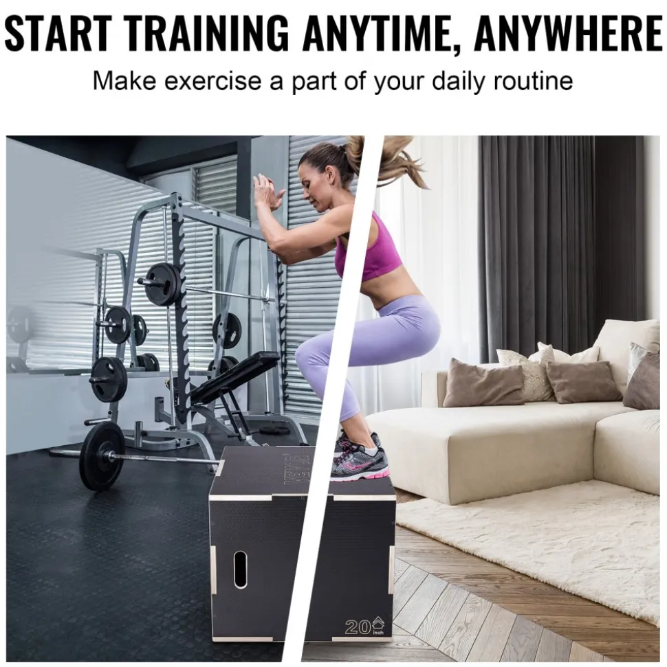 VEVOR 3 in 1 Plyometric Jump Box, 16/14/12 Inch Cotton Plyo Box, Platform & Jumping Agility Box, Anti-Slip Fitness Exercise Step Up Box for Home Gym Training, Conditioning Strength Training, Black