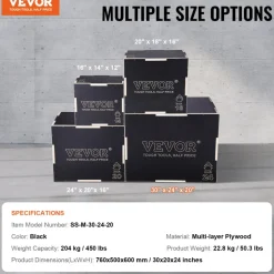 VEVOR 3 in 1 Plyometric Jump Box, 16/14/12 Inch Cotton Plyo Box, Platform & Jumping Agility Box, Anti-Slip Fitness Exercise Step Up Box for Home Gym Training, Conditioning Strength Training, Black