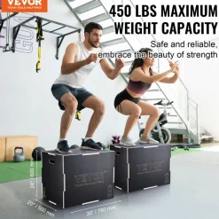VEVOR 3 in 1 Plyometric Jump Box, 16/14/12 Inch Cotton Plyo Box, Platform & Jumping Agility Box, Anti-Slip Fitness Exercise Step Up Box for Home Gym Training, Conditioning Strength Training, Black