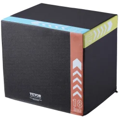 VEVOR 3 in 1 Plyometric Jump Box, 20/18/16 Inch Cotton Plyo Box, Platform & Jumping Agility Box, Anti-Slip Fitness Exercise Step Up Box for Home Gym Training, Conditioning Strength Training, Black